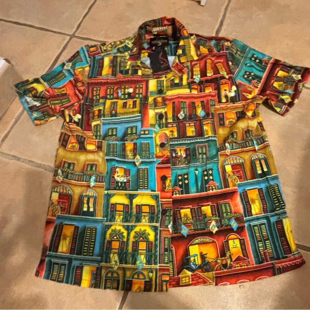 Vibrant Cityscape Men's Button Down Shirt